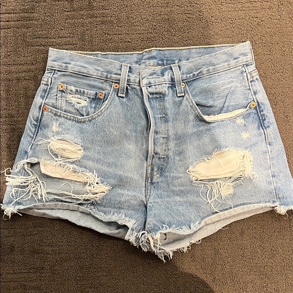 Distressed Light Blue Denim Shorts